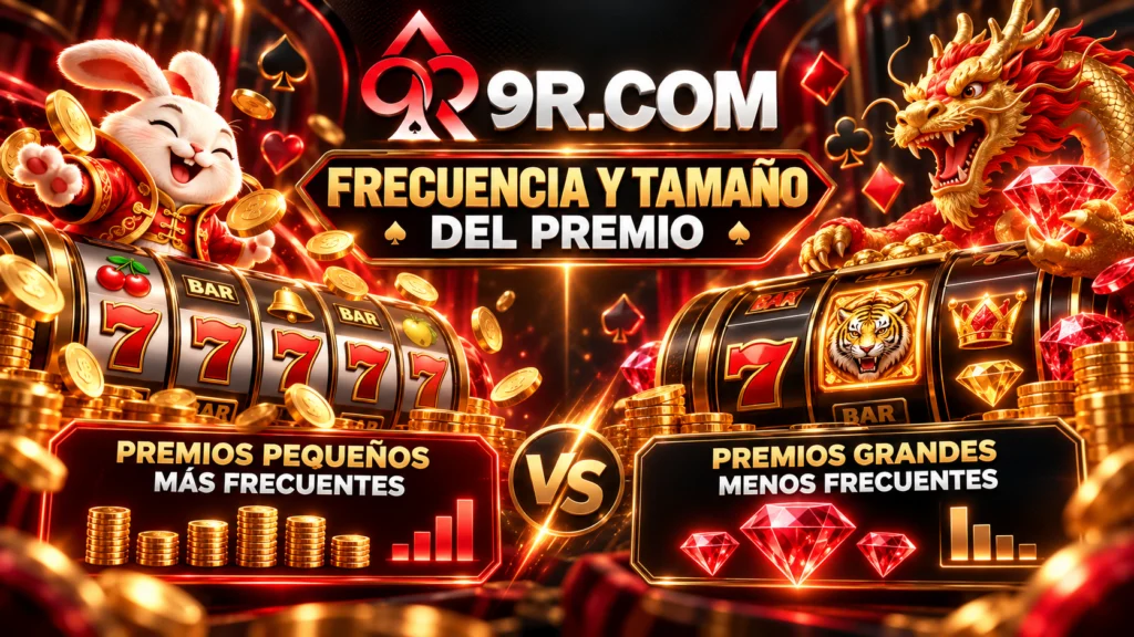 Diagrama sobre volatilidad de tragamonedas y frecuencia de premios, con barras de pagos frecuentes y poco frecuentes.